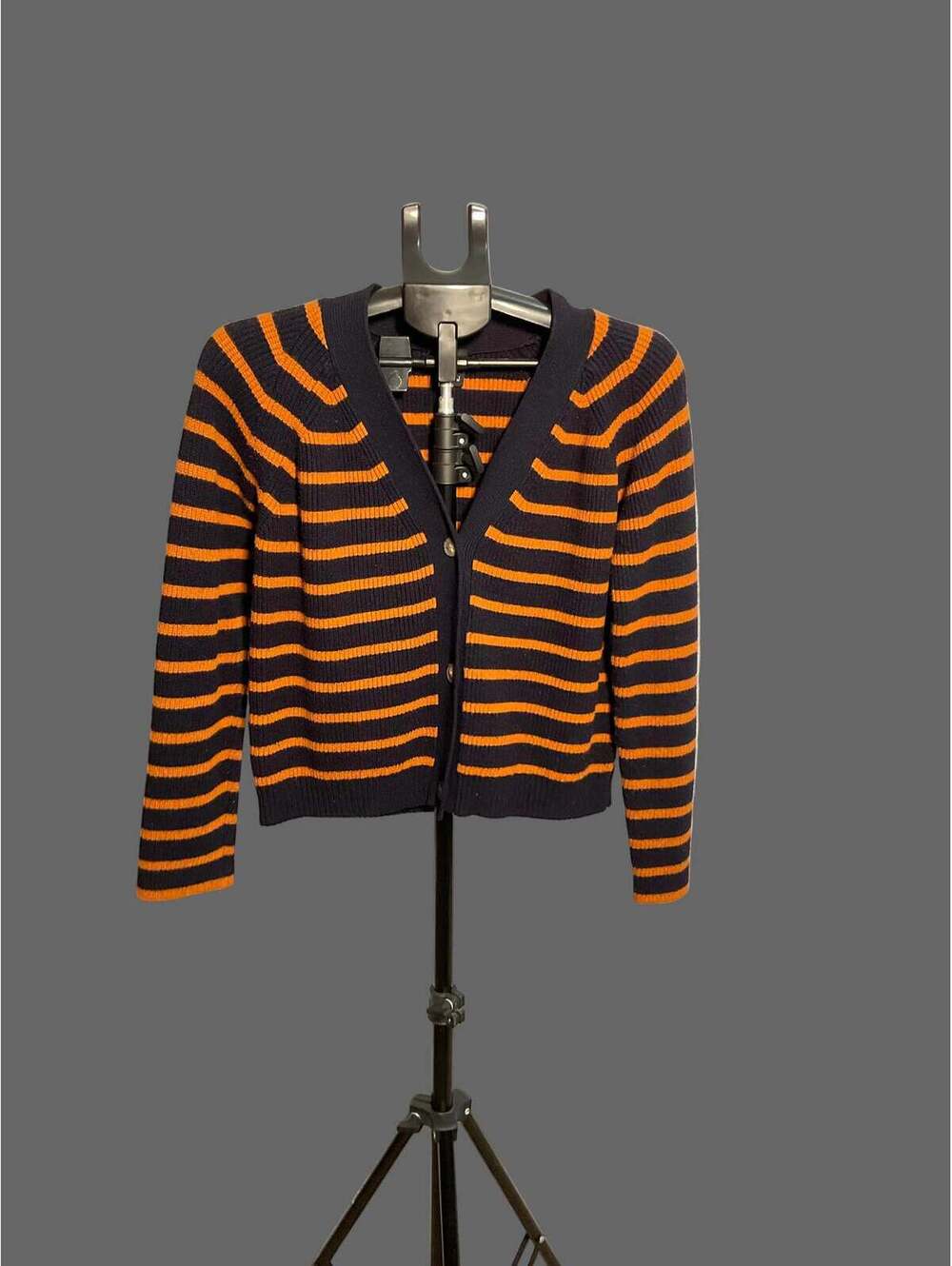 Bobeau Striped Ribbed Knit Cardigan Navy Orange Size M